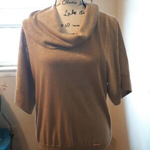 MICHAEL KORS GOLD METALLIC SHIMMER COWLNECK BLOUSE MEDIUM
